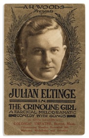 Julian Eltinge 6 photo postcards of "Julian Eltinge in the Crinoline Girl" in booklet form. 1914.
