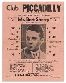 Drag Shows Flier for drag shows at Baltimore's Club Piccadilly, "Where People Go Gay."
