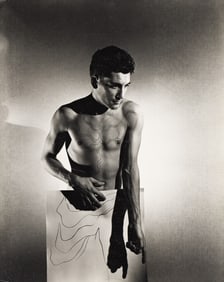George Platt Lynes, Marcel Khill with a drawing by Jean Cocteau. 1935.