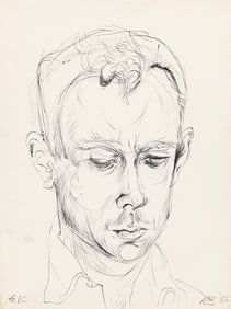 Robert Indiana Portrait of EK (Ellsworth Kelly) * Randy 2, pen and ink. 1956-57.