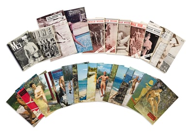 (Beefcake.), Collection of nudist magazines featuring male models (12 different titles). 1962-1968.
