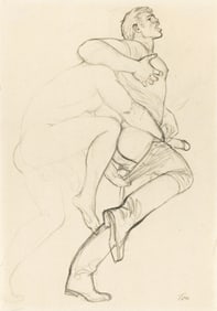 Tom of Finland Untitled (Preparatory sketch of two men,) graphite on paper. 1989.