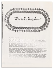 Sir Lady Java, "Who is Sir Lady Java" brochure, with a photograph. Circa 1970s.
