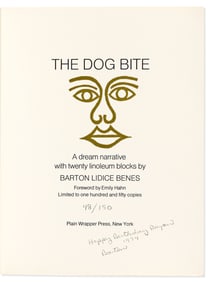 Barton Lidice Beneš The Dog Bite. A Dream Narrative with Twenty Linoleum Blocks. Signed Limited