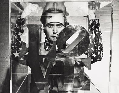 Jack Mitchell, Portrait of the artist Robert Indiana, silver print.1970.: Jack Mitchell1925-2013Portrait of the artist Robert Indiana (1928-2018). 1970.Silver printWith Mitchell's initials and the title in pencil and his credit stamp with the copyright date 1970, on versoth