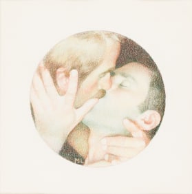Michael Leonard Men kissing, Colored pencil drawing. Circa 1977.