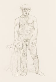 Michael Leonard Nude holding clothes, pencil sketch. 1980.