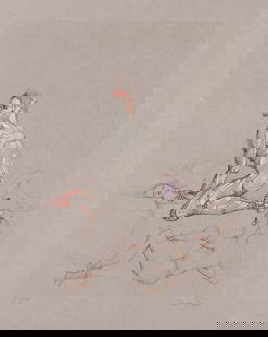 Leonor Fini Two prints from "Solomonie la Possédée." 1979.: Leonor Fini1907-1996Two prints from "Solomonie la Possédée." 1979.Color etchings on orange and grey laid paperBoth signed and numbered 4/290 in pencil, lower margin. With the artist's blind