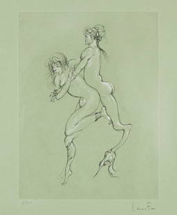 Leonor Fini Two prints from "Solomonie la Possédée." 1979.: Leonor Fini1907-1996Two prints from "Solomonie la Possédée." 1979.Color etchings on green and grey laid paperBoth signed and numbered 4/290 in pencil, lower margin. With the artist's blind s