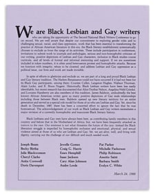 Joseph Beam, et al., We are Black Lesbian and Gay Writers. 1988.