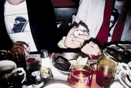 Dirk Rowntree, David Wojnarowicz and Brian Butterick at Tiffany's. 1979; printed 2024.