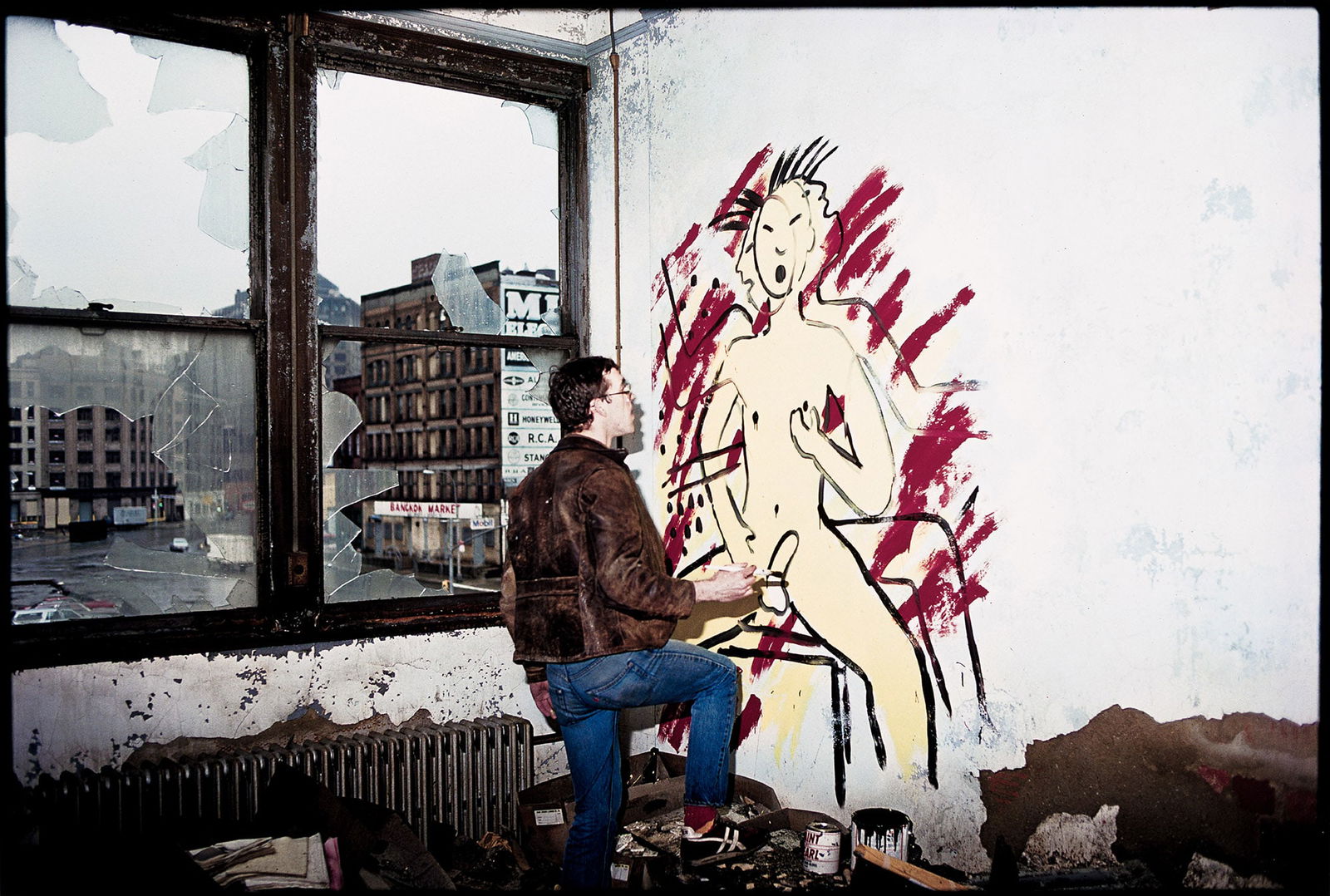 Dirk Rowntree, David Painting at Ward Line Pier 34 * David Wojnarowicz at Ward Line Pier 34, New: Dirk Rowntree1948-David Painting at Ward Line Pier 34 * David Wojnarowicz at Ward Line Pier 34, New York. 1983; printed 2025.Together, 2 Epson digital printsEach with Rowntree's signature and negative