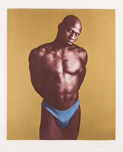 Robert Mapplethorpe, Ken Moody. 1985.: Robert Mapplethorpe1946-1989Ken Moody. 1985.Photogravure with flocking and hand-coloring in watercolorWith Mapplethorpe's signature and edition notation AP 12/12 in pencil and the publisher's blind st