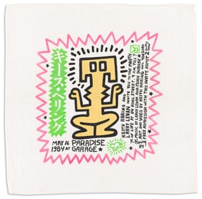 Keith Haring Invitation to "Party of Life" at the Paradise Garage, Silk-screened print on cotton