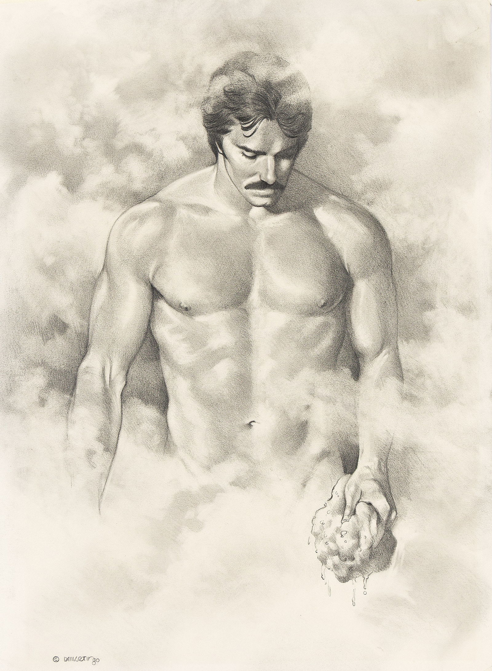 David J. Martin Four illustrations, Pencil and charcoal on Bristol board. 1980-1982.: David J. Martin1951-1996Four illustrations.1980-1982.Pencil and charcoal on Bristol boardMan with sponge: signed and dated 1980 in lower left; Man at picnic: Signed and dated 1982 in lower right; Mech