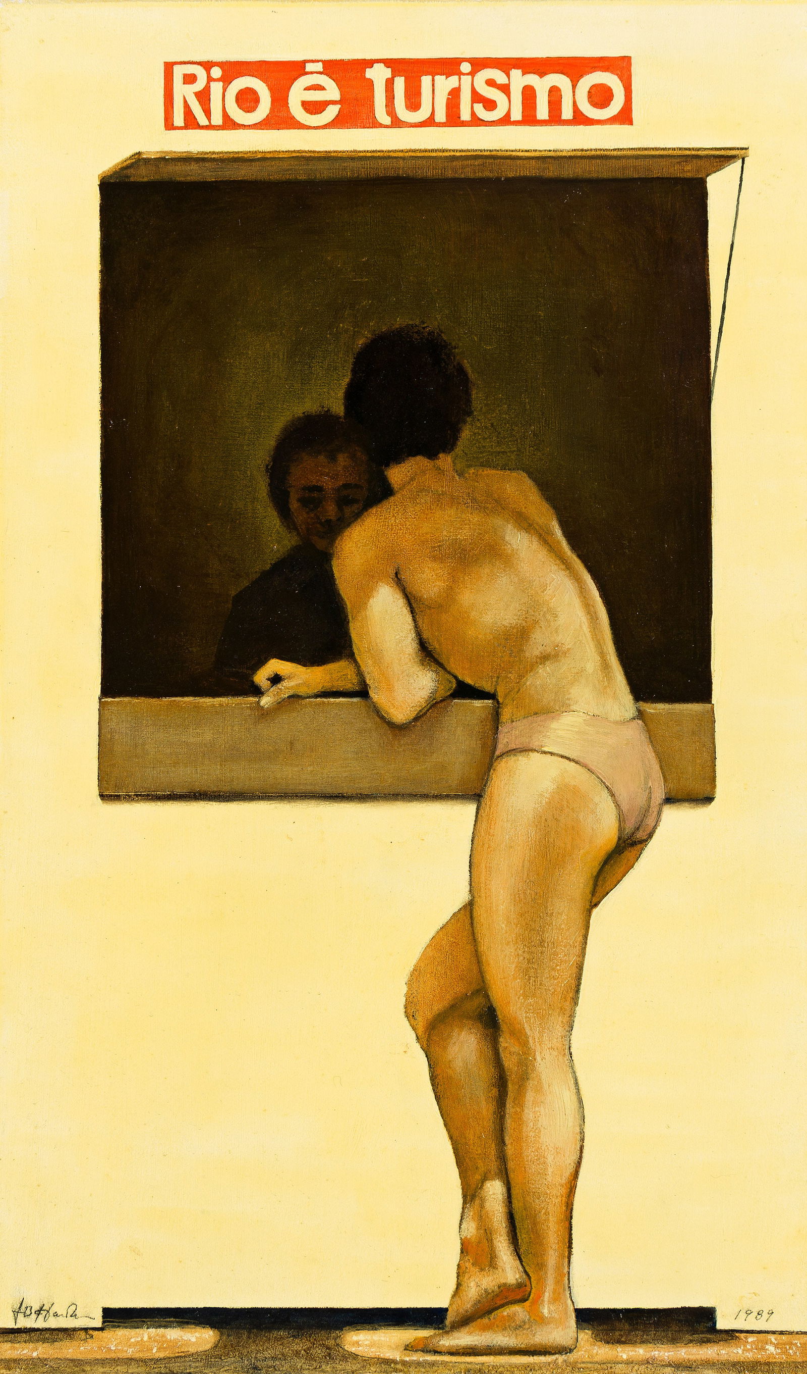 John Burton Harter Rio e Turismo, oil on board. 1989.: John Burton Harter1940-2002Rio e Turismo. 1989.Oil on boardSigned and dated in ink, lower edge.25 x 15 in. (63.5 x 38.1 cm.) Estate of the artist to benefit the John Burton Harter foundation.