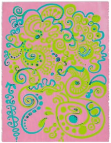 Tabboo! (Stephen Tashjian) Pink Glitter Swirl. Gouache, acrylic and glitter. Circa 1990s.