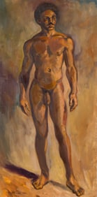 J. Palmer Libby Standing Male Nude with Abstracted Background, oil on canvas. 1981.