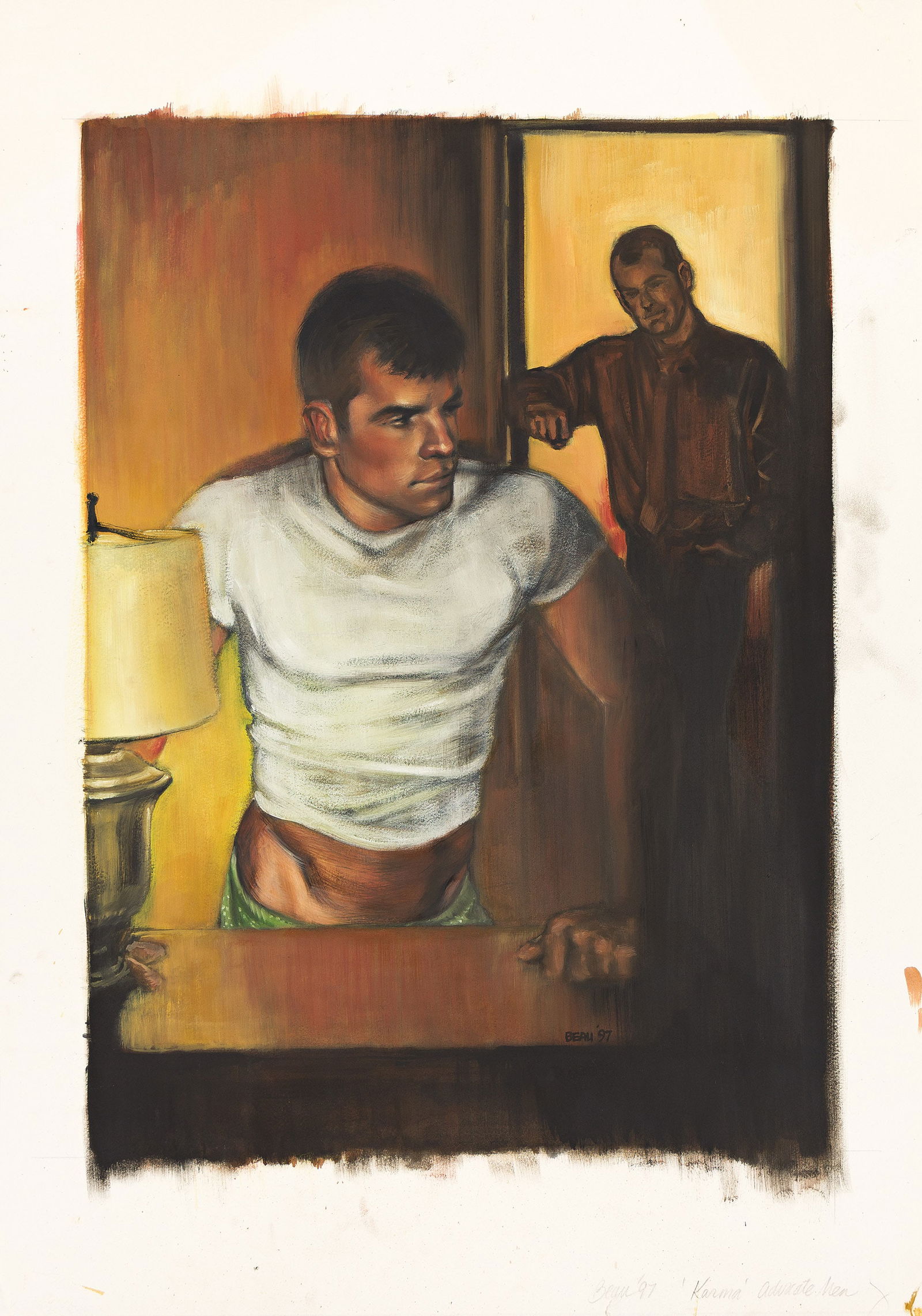 Beau (Kevin William King) Karma, Oil on paper. 1994.: Kevin William (Beau) King1959 - 2013Karma. 1994.Oil on heavy paperSigned in oil, lower right.29 1/2 x 20 3/4 in. (74.9 x 52.7 cm.) Acquired directly from the artist.Private collection, Cal