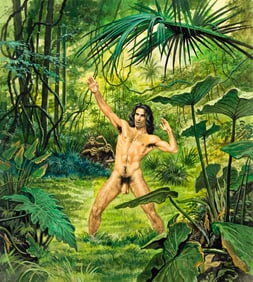 Roger Payne Two illustrations of Tarzan, Acrylic on board. 2003 and 2005.