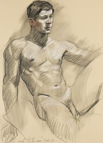 Mark Beard Double-sided Drawing: Seated Male Nudes, charcoal and crayon. 2009.