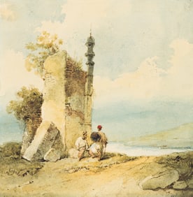George Chinnery, Indian Soldiers Resting Beside a Ruined Temple.. (1774-1852)