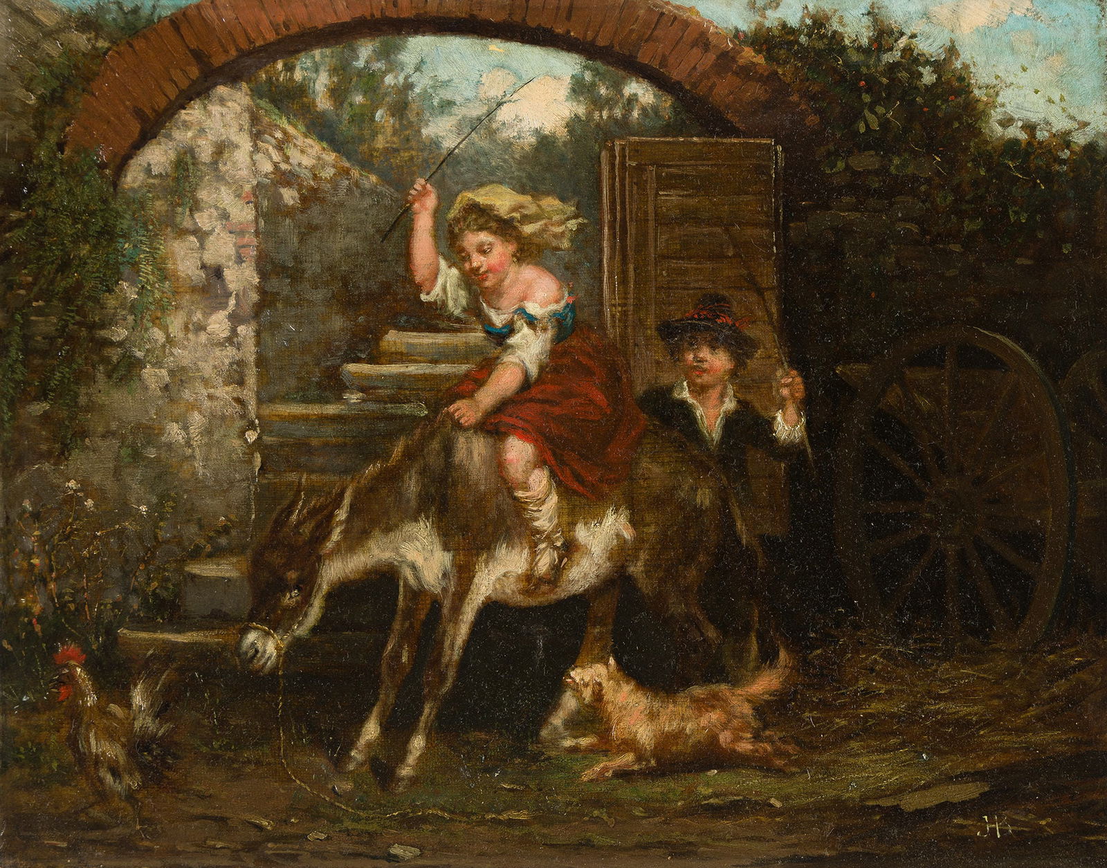 James Henry Beard, Girl Riding a Donkey.. (1811-1893): James Henry Beard (1811-1893) Girl Riding a Donkey. Oil on canvas. Initialed lower right. 12 1/2 x 16 in. (31.8 x 40.6 cm.) Provenance: Private collection, Boston. Condition: Please contact