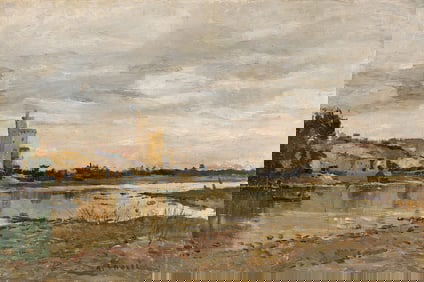 Alfred Casile, Village en bord de la rivière.. (1848-1909)