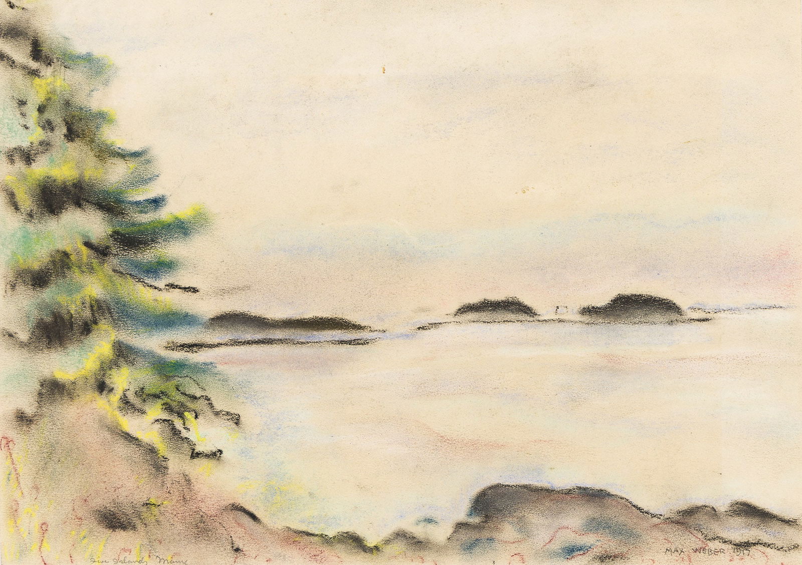 Max Weber, Five Islands, Maine.. (1881-1961): Max Weber (1881-1961) Five Islands, Maine. Pastel on wove paper, 1917. Signed, titled and dated in pencil, lower edge. 11 x 15 in. (27.9 x 38 cm.) Provenance: Estate of the artist, with the estate st