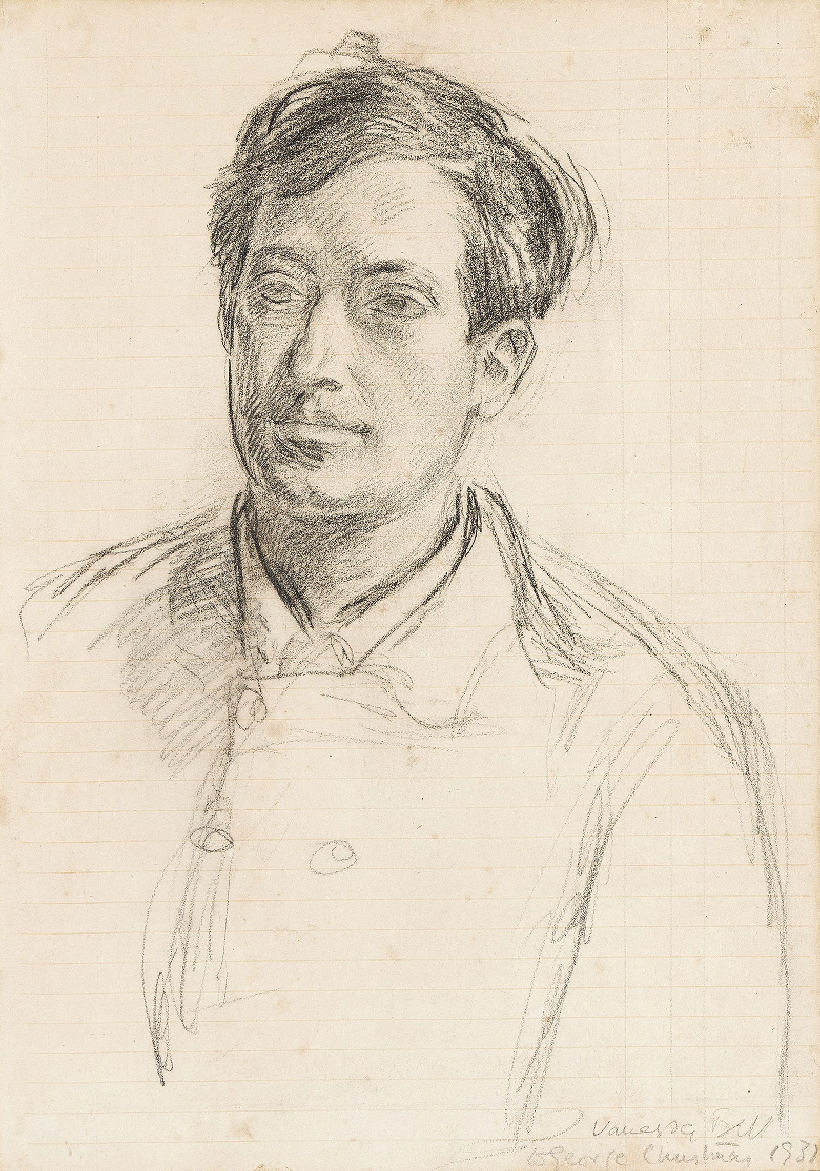 Vanessa Bell, Portrait of Duncan Grant.. (1879-1961): Vanessa Bell (1879-1961) Portrait of Duncan Grant. Pencil on lined ledger paper, 1931. Signed, dated and inscribed, lower right. 13 1/2 x 9 1/2 in. (34.5 x 24 cm.) Provenance: Davis & Long Company, N
