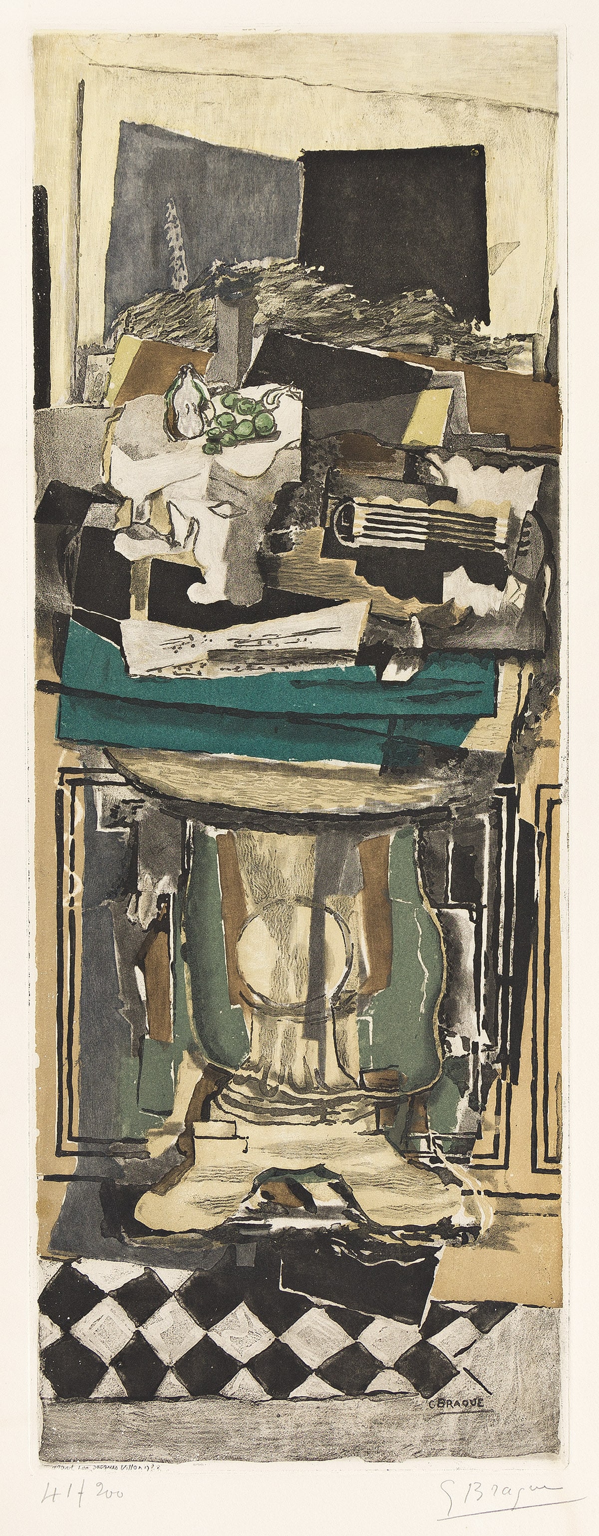 Georges Braque (After), Nature Morte.. Nature Morte.: Georges Braque (After) Nature Morte.Nature Morte. Provenance: Notes: Jacques Villon, the older brother of Marcel Duchamp, worked with Braque, Picasso and Matisse, creating exquisite color aquatints ba