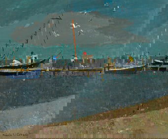 Nicolai Cikovsky, Boats at Dock, Montauk.. (1894-1984)