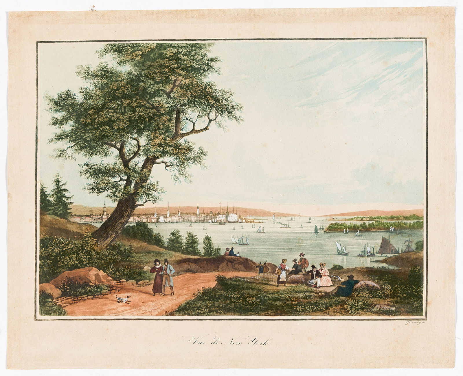 Ambroise Louis Garneray, Vue de New York, aquatint, circa 1840.