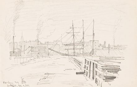 Oscar Bluemner, Pair of Harlem River Studies, pencil on paper, 1909.