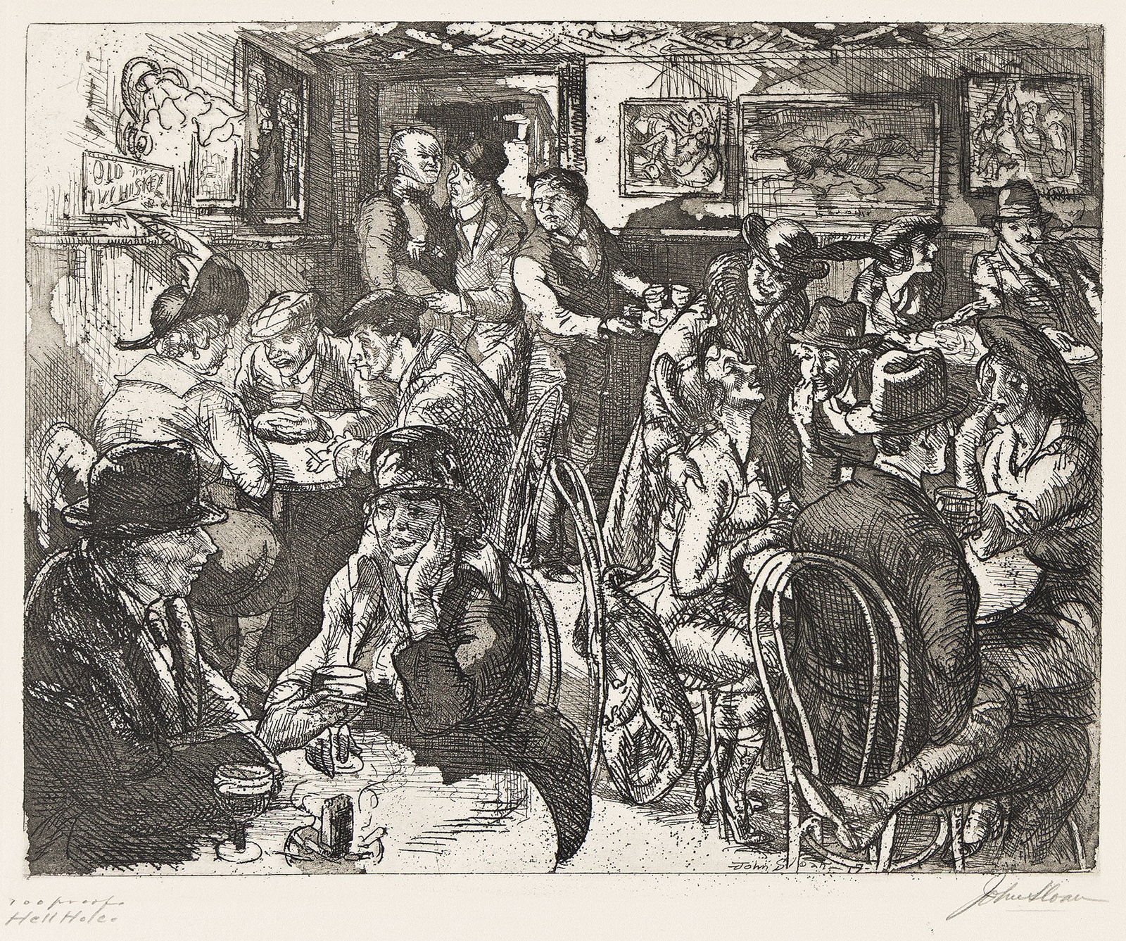 John Sloan, Hell Hole, etching and aquatint, 1917.: John Sloan 1871-1951 Hell Hole. 1917. Etching and aquatint Second state (of 2). Artist's proof, aside from the edition of 110 (from an intended edition of 100). Signed, titled and inscribed "100 proof