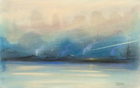 Leon Dolice, Sunset, New York Harbor, pastel on paper, circa 1930.