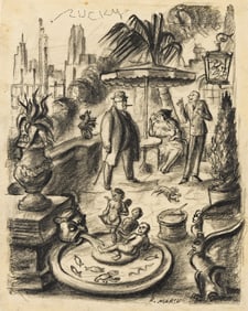 Reginald Marsh, The Upper Crust, charcoal, 1927.