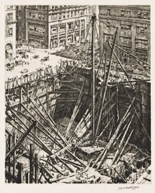 Muirhead Bone, Manhattan Excavation, drypoint, 1928.