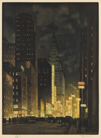Tavík František Šimon, Seventh Avenue at Night, New York, color soft-ground and