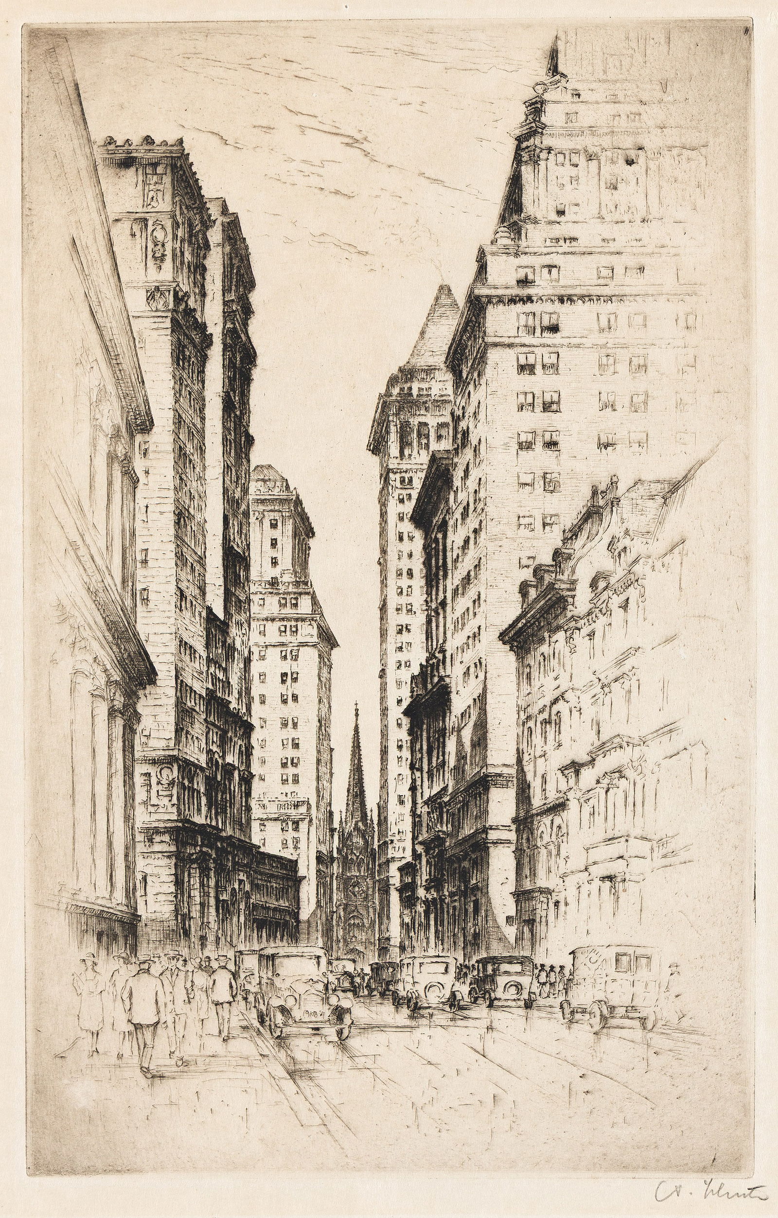 Anton Schutz, Three etchings on Japan paper, 1928-29.: Anton Schutz 1894-1977 Three etchings on Japan paper. 1928-29. i) Wall Street, circa 1928. 11 7/8 x 7 1/2 in. (30.2 x 19.1 cm.) full margins. Signed in pencil, lower right. ii) The Four Bridges, circa