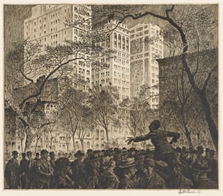 Martin Lewis, The Orator, Madison Square, etching, 1916.