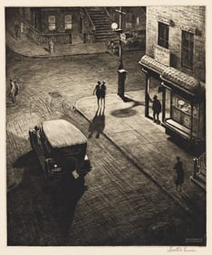 Martin Lewis, Relics (Speakeasy Corner), drypoint, 1928.