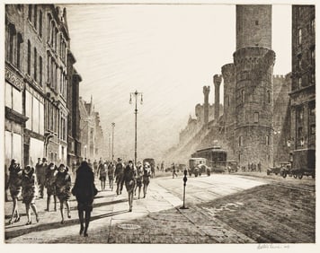 Martin Lewis, Quarter of Nine, Saturday's Children, drypoint, 1929.