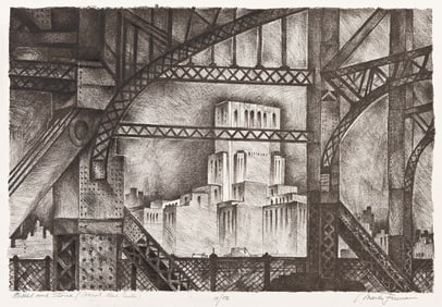 Mark Freeman, Steel and Stone (Cornell Medical Center), lithograph, 1933.