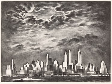 Louis Lozowick, Storm Over Manhattan, lithograph, 1935.