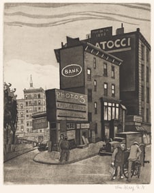 William Sharp, Little Italy, New York (Mulberry Street), aquatint, circa 1940.