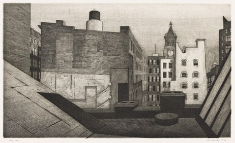 Armin Landeck, Rooftop, 14th Street, drypoint and engraving, 1946.