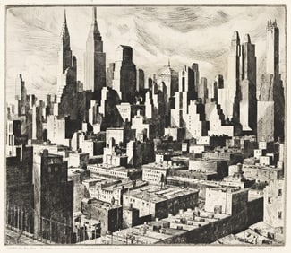 William C. McNulty, Towers in the Sun, drypoint, 1946.