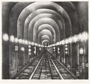 August Mosca, Subway Tunnel, lithograph, circa 1947.