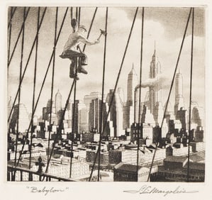 Samuel Margolies, Bridge to Babylon, etching and aquatint, 1949.